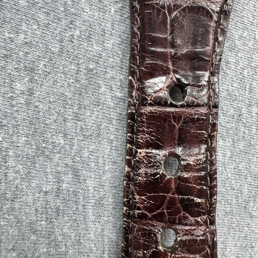 Brighton 33508 Belt Size‎ 38 Woven Stretch Brown Leather Croc Trim Brass Buckle
